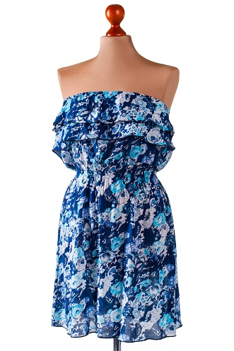 Strapless blue summer dress.